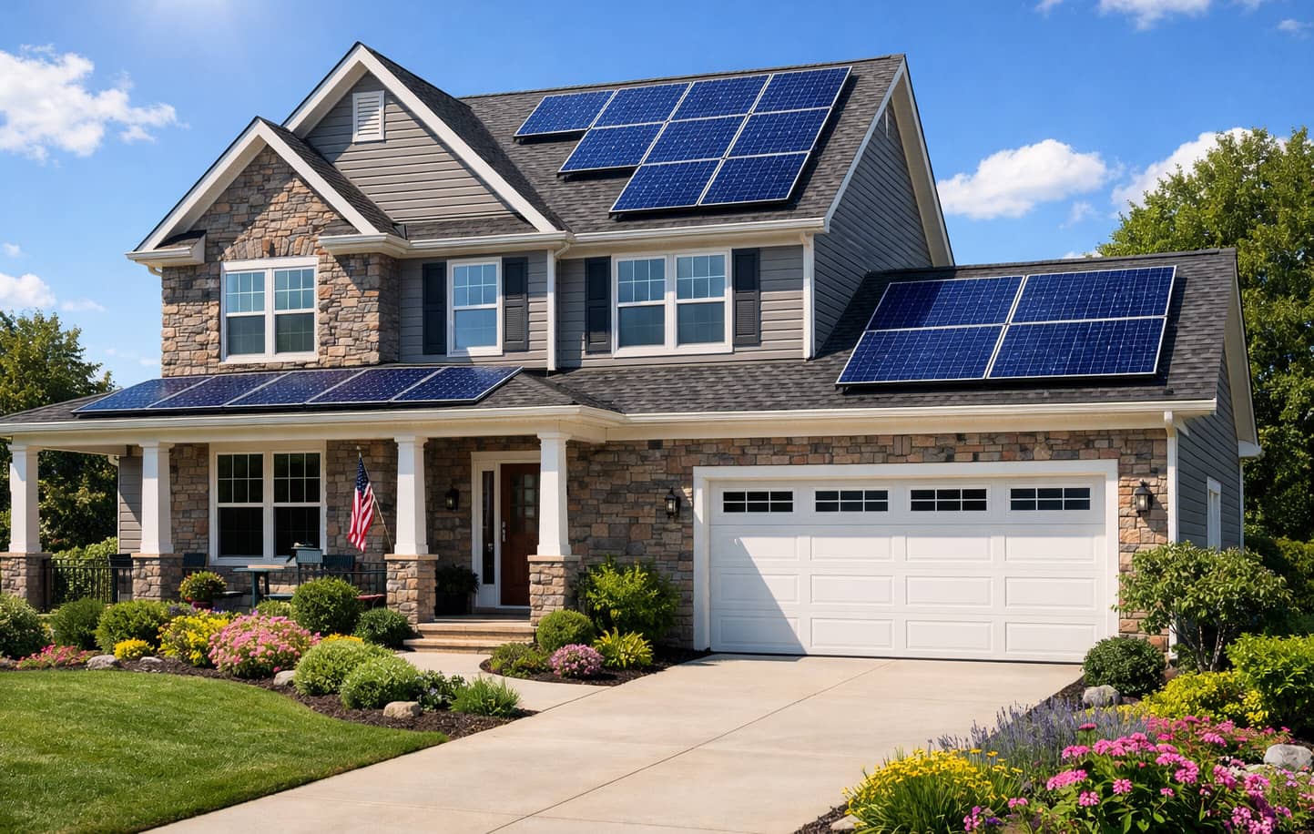 Beautiful California home with solar panels installed on roof